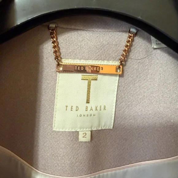 Ted Baker Wool Cashmere trench coat silver gray pink belted size UK2 US 6 - Picture 8 of 9